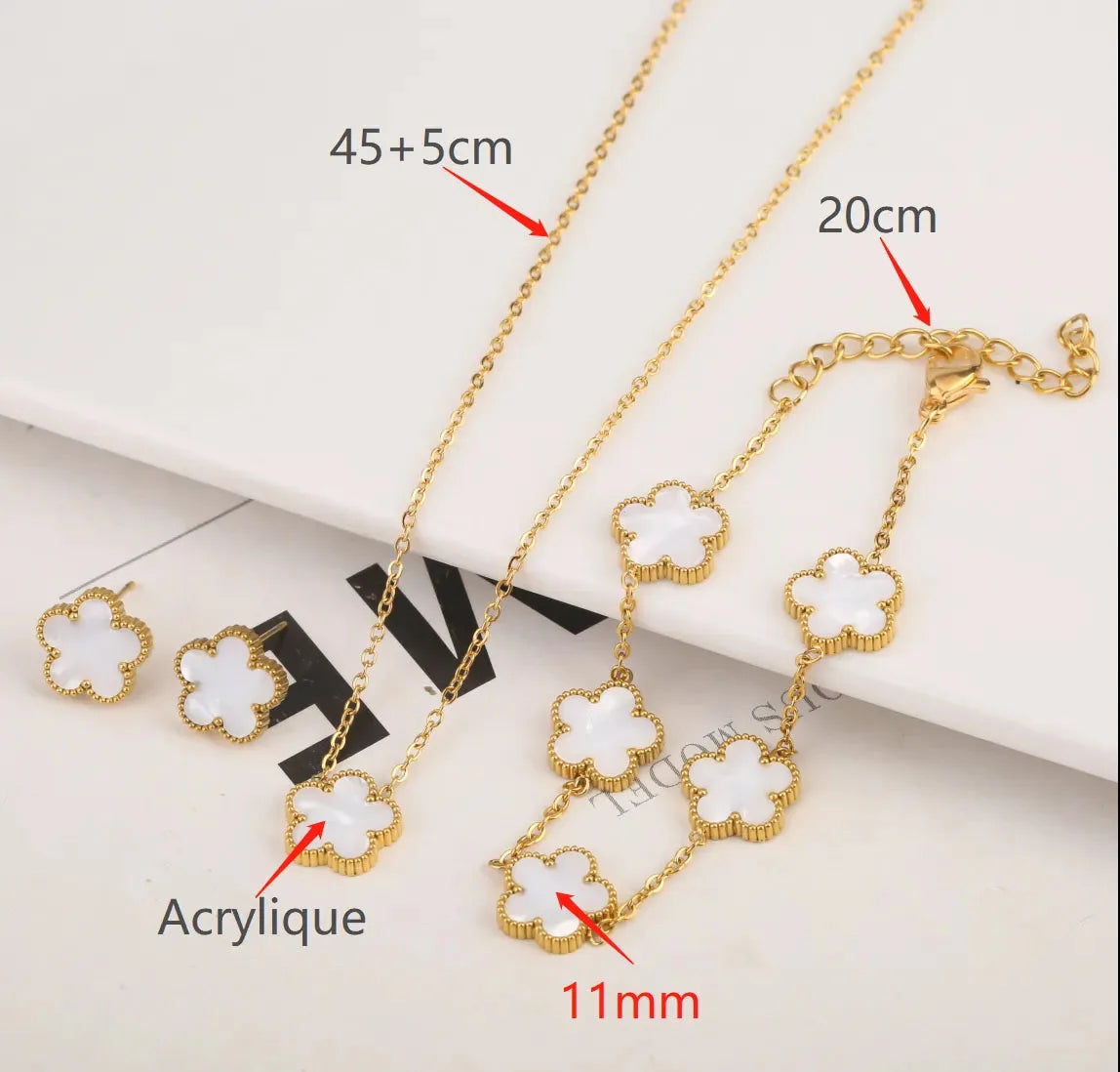 Ensemble de bijoux en acier inoxydable, pendentif en forme de pétale