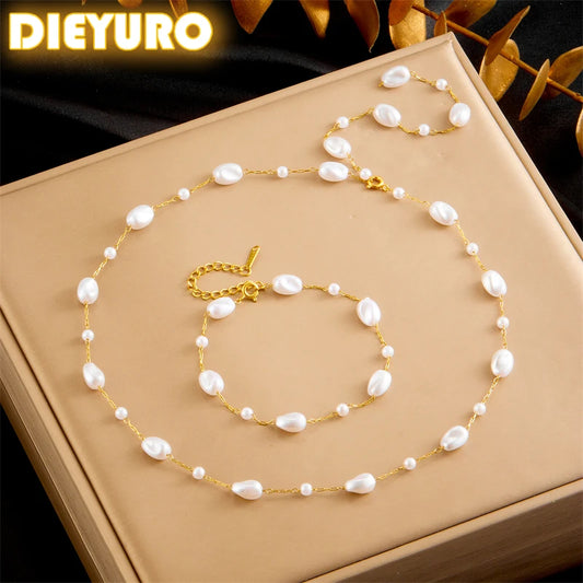 Parure bijoux pour femmes collier avec bracelet doré et blanc