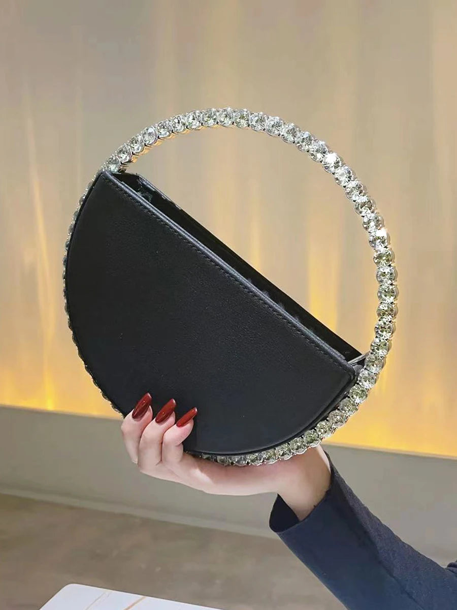 Sac de soirée a anneau rond en strass pochette tendance pour femmes