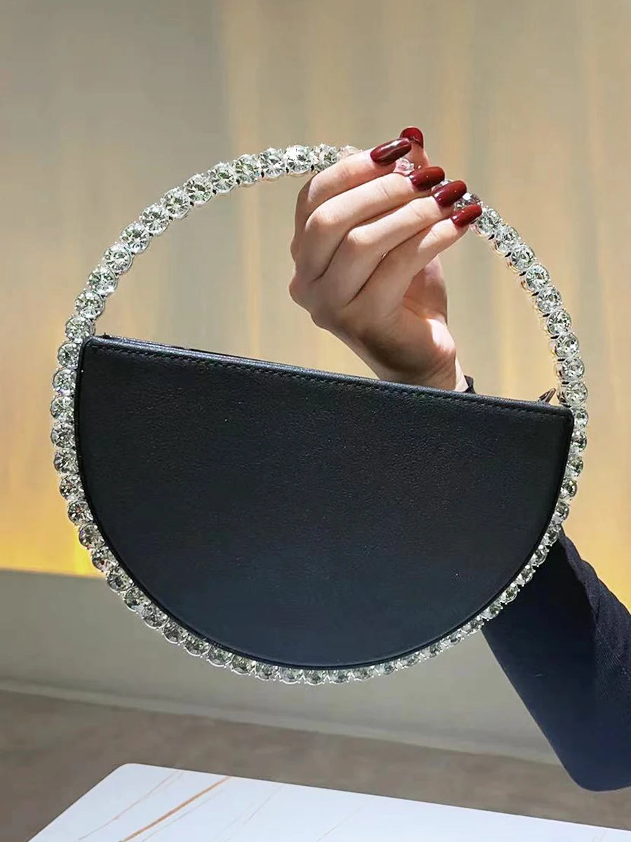 Sac de soirée a anneau rond en strass pochette tendance pour femmes