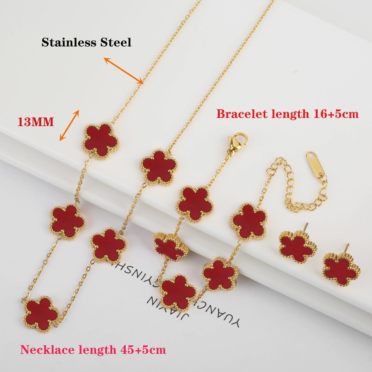 New Trend Five Leaf Flower Stainless Steel Jewelry Set Bracelet Necklace Earrings Classic for Woman Party Luxury Jewelry Clover